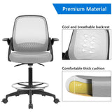 Homall Drafting Chair Office Chair Executive Computer Standing Desk Chair with Flip-up Armrests, Lockable Wheels and Adjustable Footrest Ring