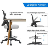 Homall Drafting Chair Office Chair Executive Computer Standing Desk Chair with Flip-up Armrests, Lockable Wheels and Adjustable Footrest Ring