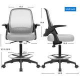 Homall Drafting Chair Office Chair Executive Computer Standing Desk Chair with Flip-up Armrests, Lockable Wheels and Adjustable Footrest Ring