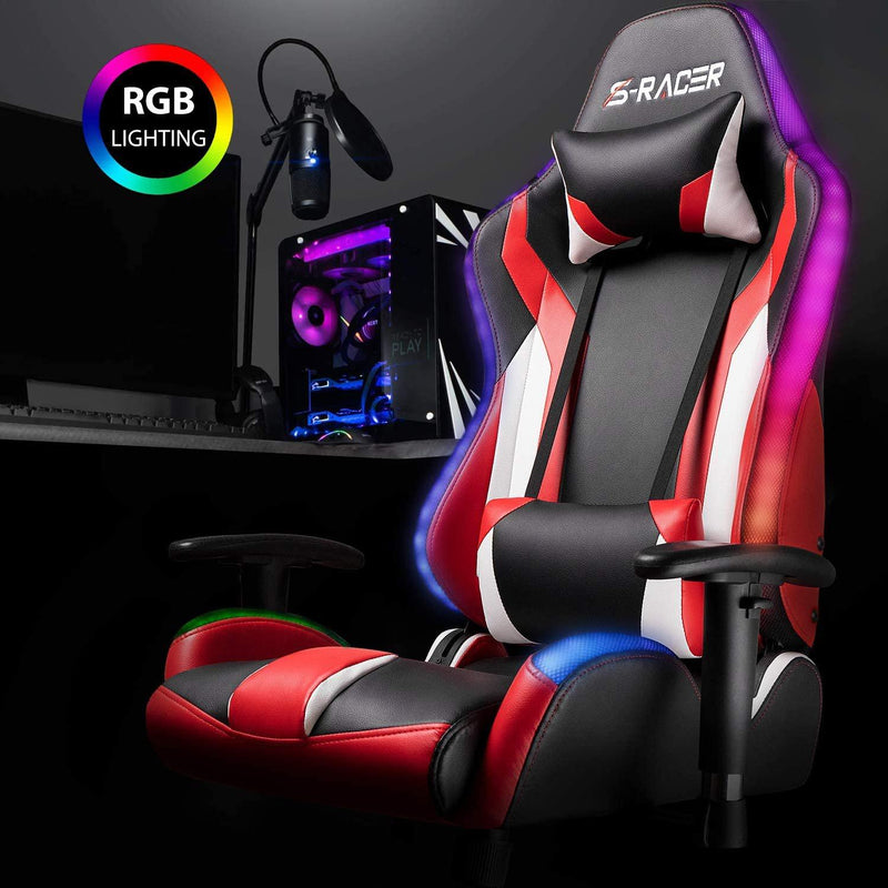 Homall Gaming Chair RGB Lighting High Back Computer Chair PU Leather Desk Chair PC Racing LED Ergonomic Adjustable Swivel Task Chair