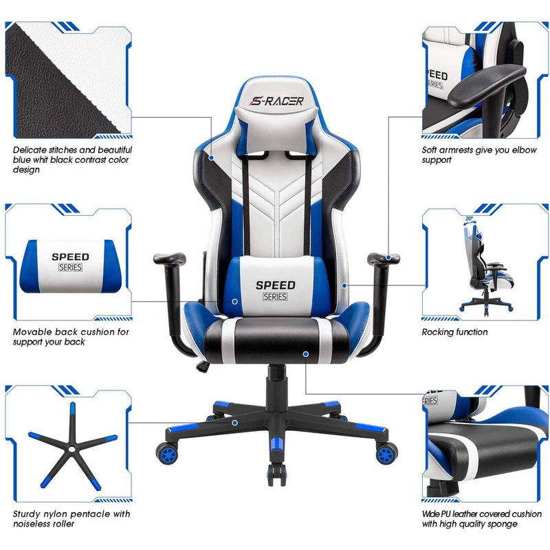 Homall Gaming Chair S-racer Chair Ergonomic High Back Computer Chair PU Leather Racing Chair-