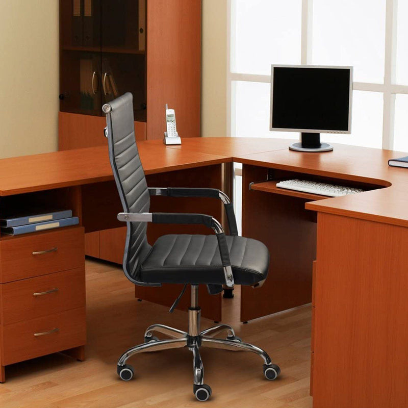 Homall Ribbed Office Chair High Back PU Leather Executive Conference Chair Adjustable Swivel Chair with Arms