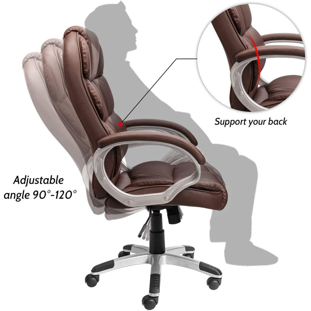 Homrest Executive Ergonomic Office Chair w/ Adjustable Lumbar Back Support,  Home Office Desk Chair, Brown 