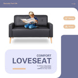 Homall Mid Century Modern Loveseat Couch PU Leather Sofa with Solid Wood Frame for Living Room, Black