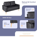 Homall Mid Century Modern Loveseat Couch PU Leather Sofa with Solid Wood Frame for Living Room, Black