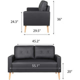 Homall Mid Century Modern Loveseat Couch PU Leather Sofa with Solid Wood Frame for Living Room, Black