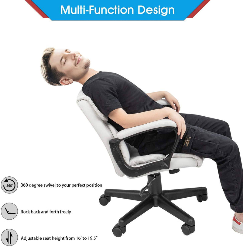Homall Mid Back Office Chair Swivel Computer Task Chair with Armrest Ergonomic Leather Padded Executive Desk Chair with Lumbar Support