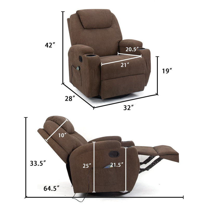 Homall 360° Swivel Massage Recliner Rocker Reclining Sofa, PU Leather& Fabric Heated Ergonomic Living Room Lounge Chair