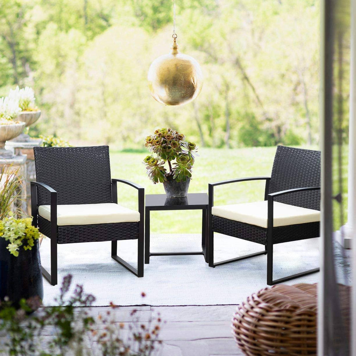 3 piece white wicker patio set