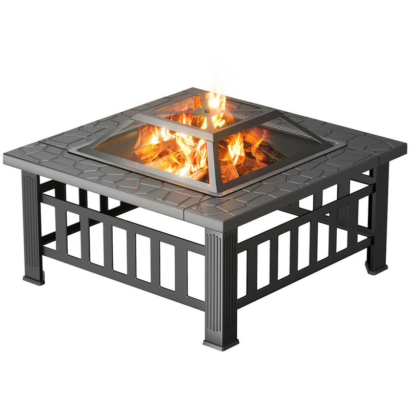 Homall Fire Pit Multifunctional Outdoor Square Fore Pit with Spark Screen, Mesh Cover Poke