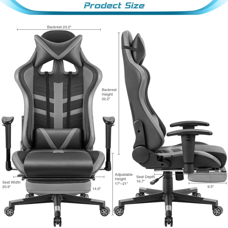 Homall Gaming Chair With Footrest, Ergonomic High-Back Leather Racing Computer Chair