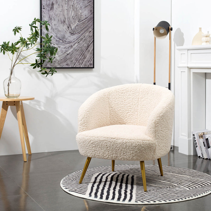 【Best Seller🔥】Homall Modern Accent Chair Cream Sherpa Chair with Golden Legs