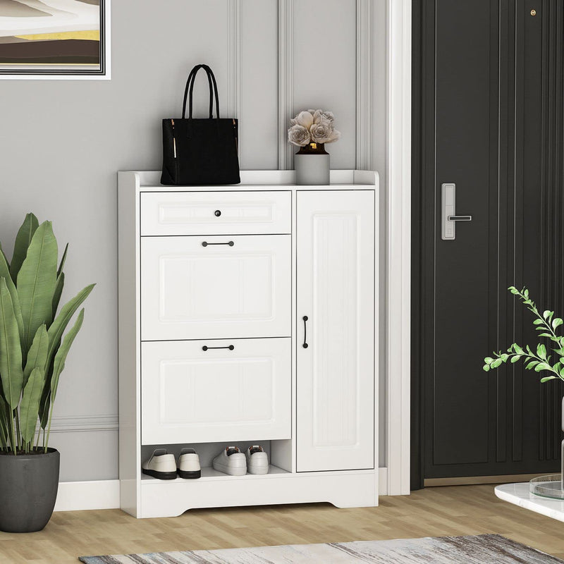 Homall Modern Shoe Storage Cabinet with Drawers & Shelf, white