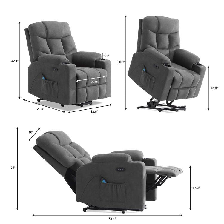 【For all your needs】Homall Power Lift Chair Assist Recliner, Fabric Recliner with Heated Vibration Massage & USB Outlet