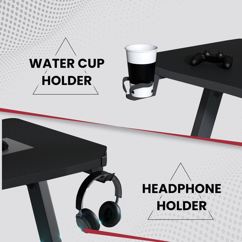 Homall RGB LED Lights Gaming Desk, With Light Remote Control and Cup Holder, Headphone Hook