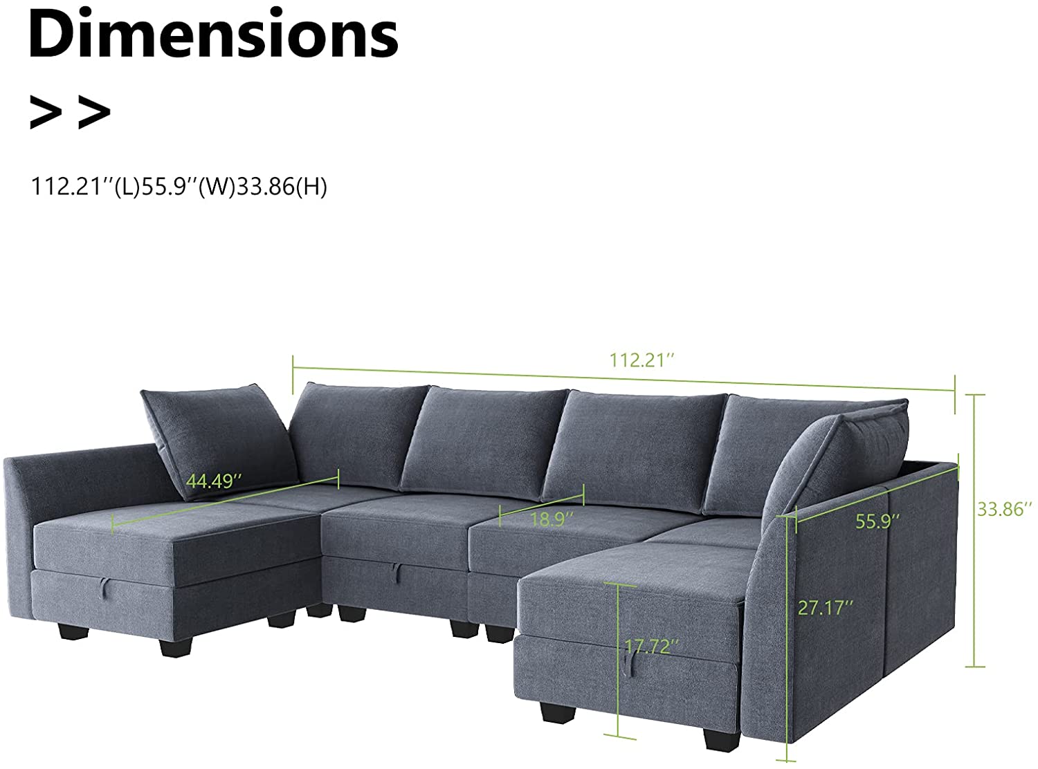 Homall Sectional Couch with Reversible Chaise, Modular Corner Sofa with Ottoman