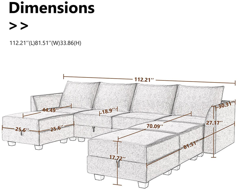 Homall Sectional Couch with Reversible Chaise, Modular Corner Sofa with Ottoman