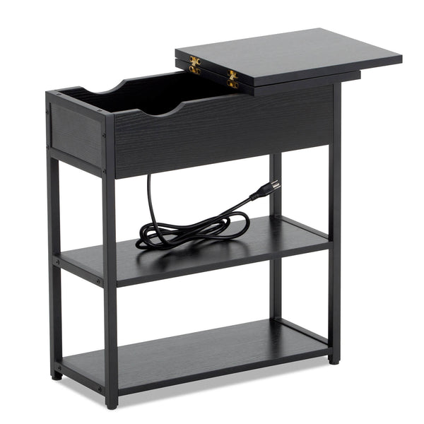 Homall Side Table with Power Outlets & USB Ports, End Tables with Narrow Flip Top