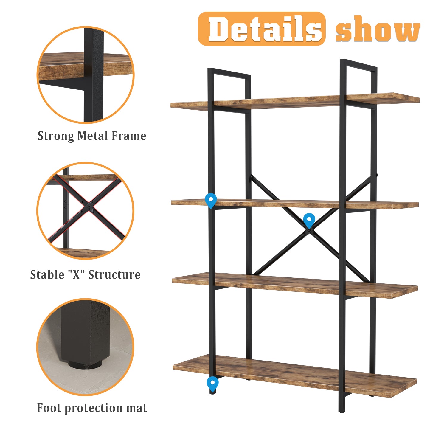Homall 4-Tier Stainless Steel Etagere Bookshelf