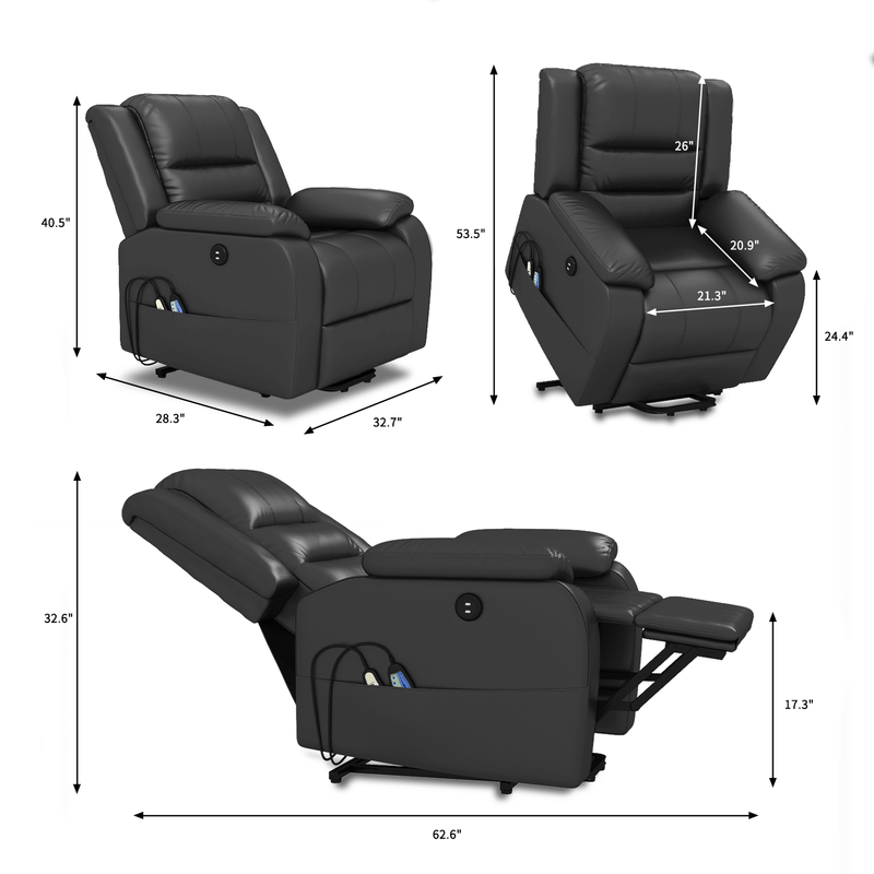 Homall PU Leather Electric Lift Recliner Chair with Dual USB Charging, Heating & Massage