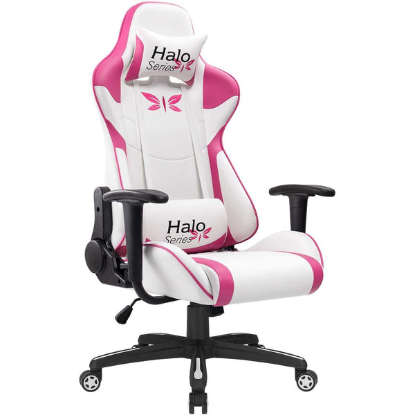 Homall White Pink Girl Gaming Chair Adjustable Racing Chair