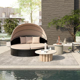 Homall Patio Furniture Outdoor Daybed with Retractable Canopy Rattan Wicker Furniture Sectional Seating with Washable Cushions for Patio Backyard Porch Pool Round Daybed Separated Seating
