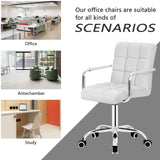 Homall Mid-Back Office Task Chair Ribbed PU Leather Executive Chair Modern Adjustable Home Desk Chair Retro Comfortable Work Chair 360 Degree Swivel with Arms