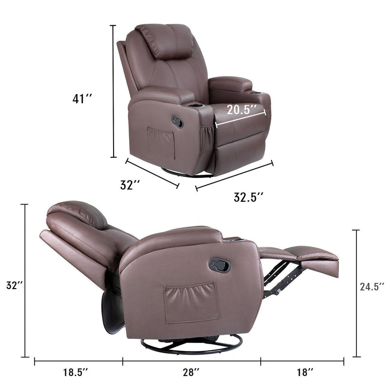 Homall 360° Swivel Massage Recliner Rocker Reclining Sofa, PU Leather& Fabric Heated Ergonomic Living Room Lounge Chair